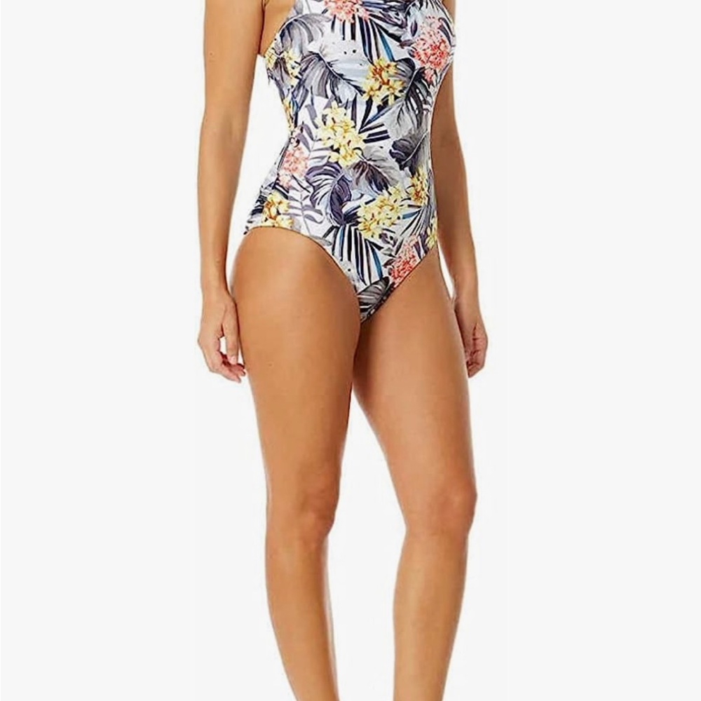 Hurley White Black Lost In Paradise Tropical Floral One Piece Swimsuit